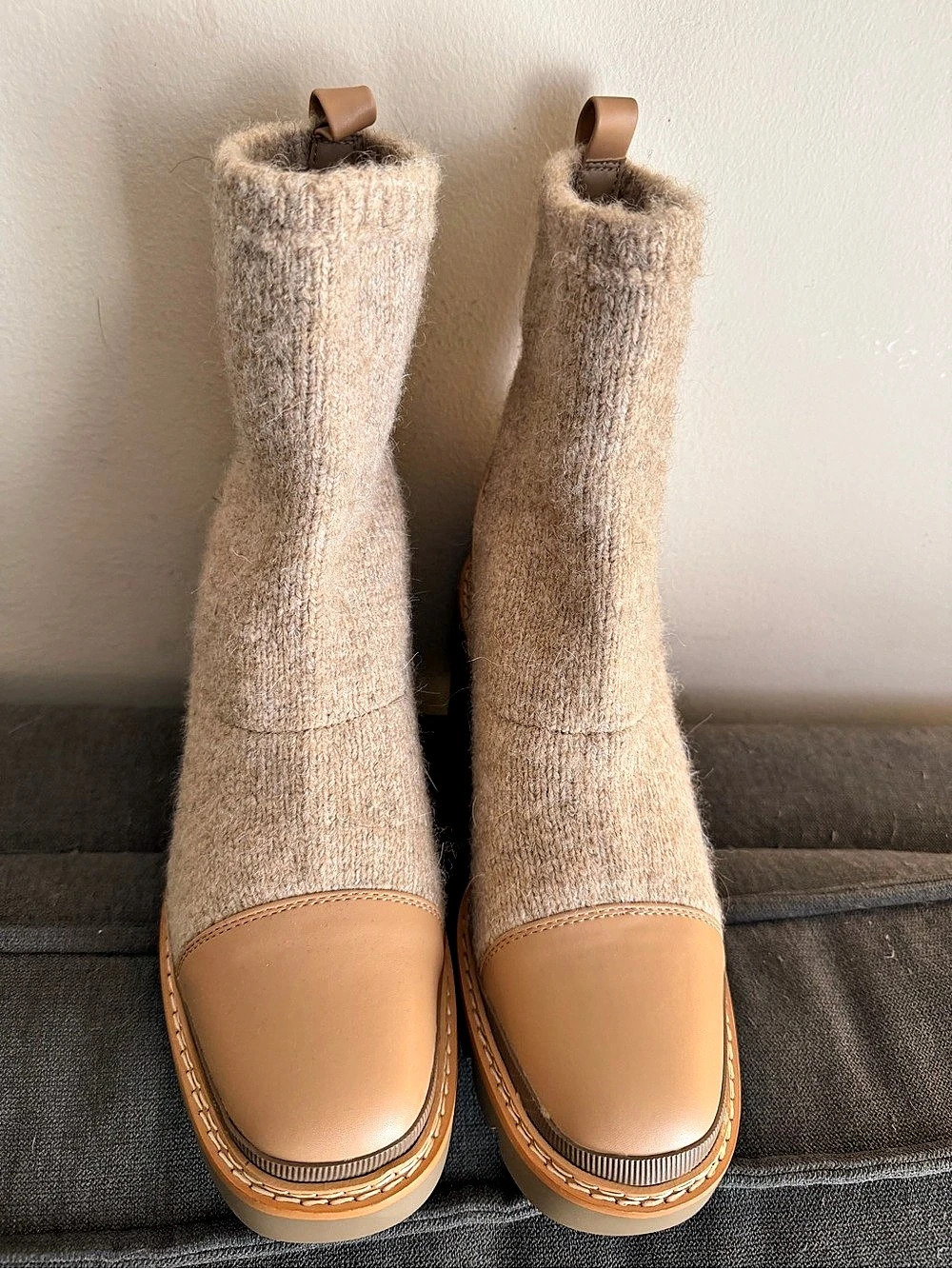 Knit Ankle Boots in Brown & Cream Like New - Picture 4 of 8